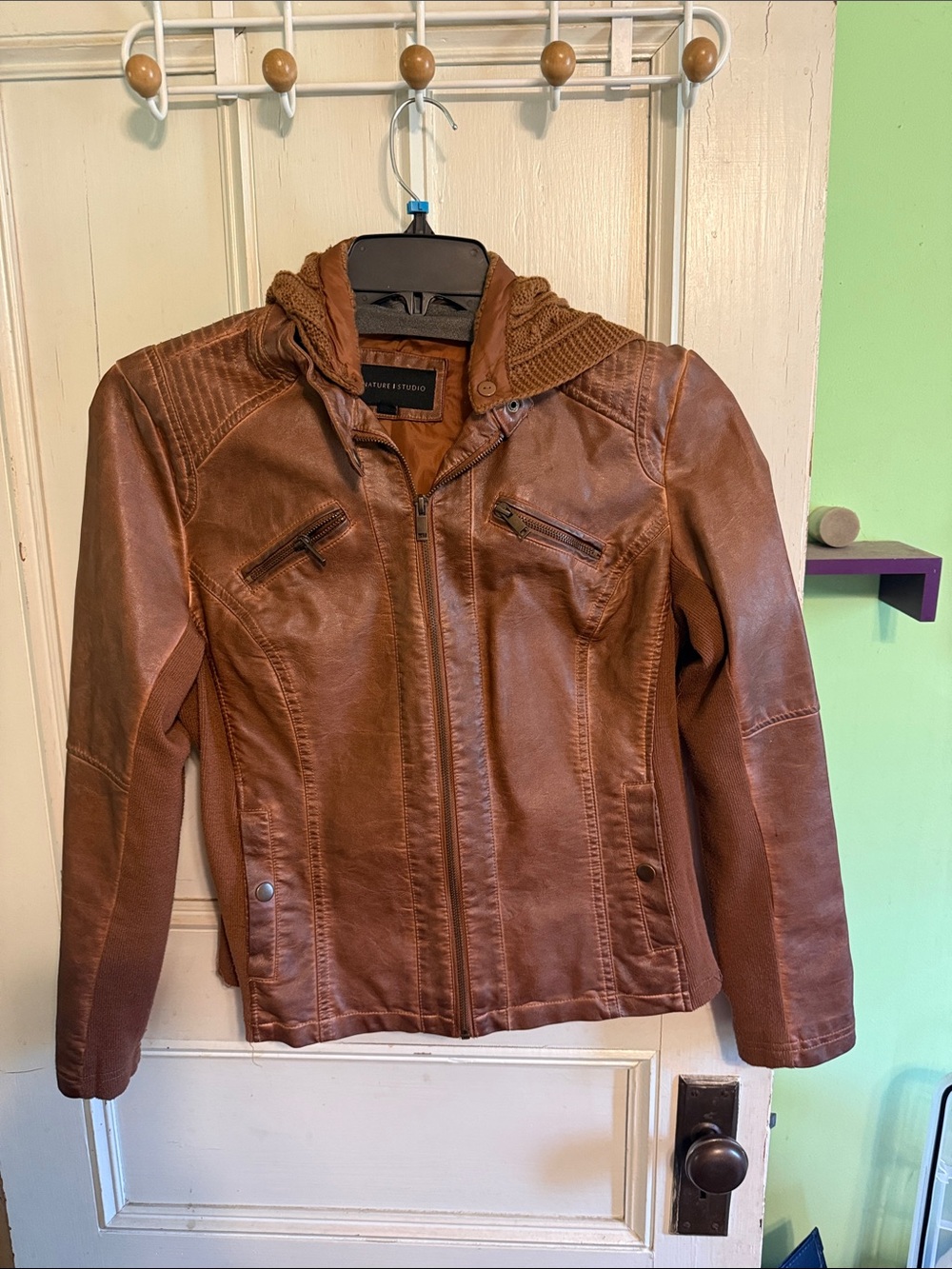 Signature Studio Brown Faux Leather Hooded Jacket